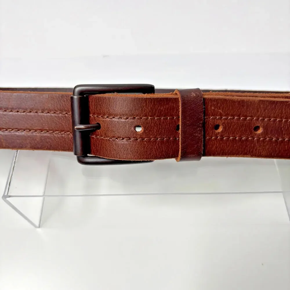 Mens Brown Genuine Leather Belt Classic Buckle 39